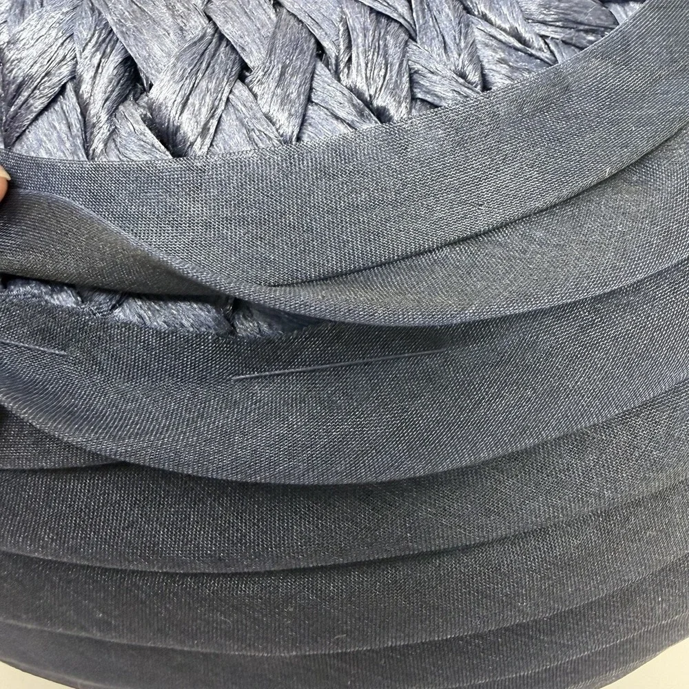 Vintage 1960s Navy Pillbox Hat Raffia Silk Faille Size 22 Jackie‎ O Style